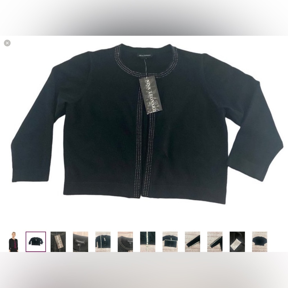 NWT Nina Leonard Black Crop Embellished Cardigan - Large